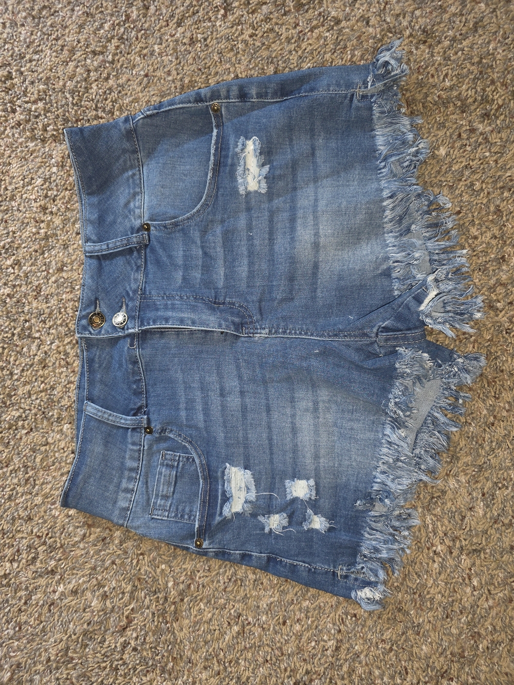 Frayed Hem Distressed Denim Shorts - Blue